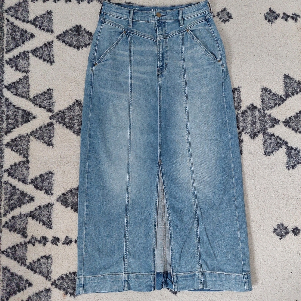 a.n.a Light Wash Denim Maxi Skirt with Front Slit